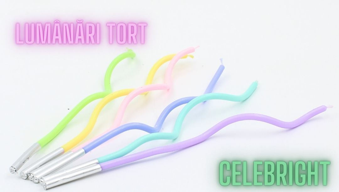 Set 6 lumânări pentru tort, curbate, multicolore, Celebright, 15.5cm