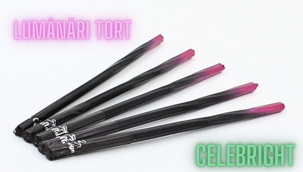 Set 5 lumânări tort roz negru Celebright 14.5cm