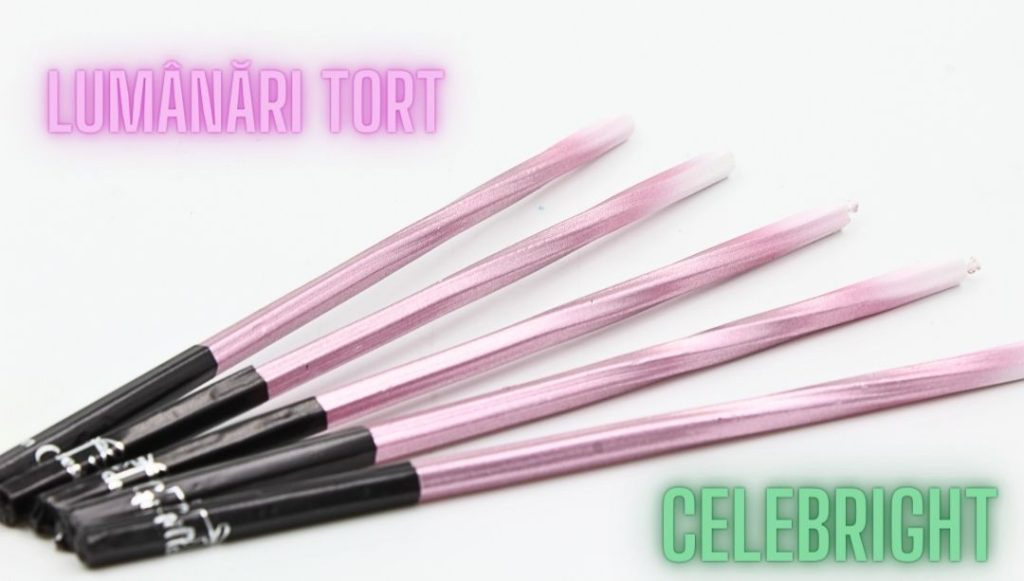 Set 5 lumânări tort roz prăfuit Celebright 14.5cm