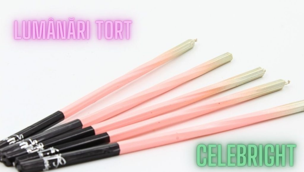 Set 5 lumânări tort roz auriu Celebright 14.5cm