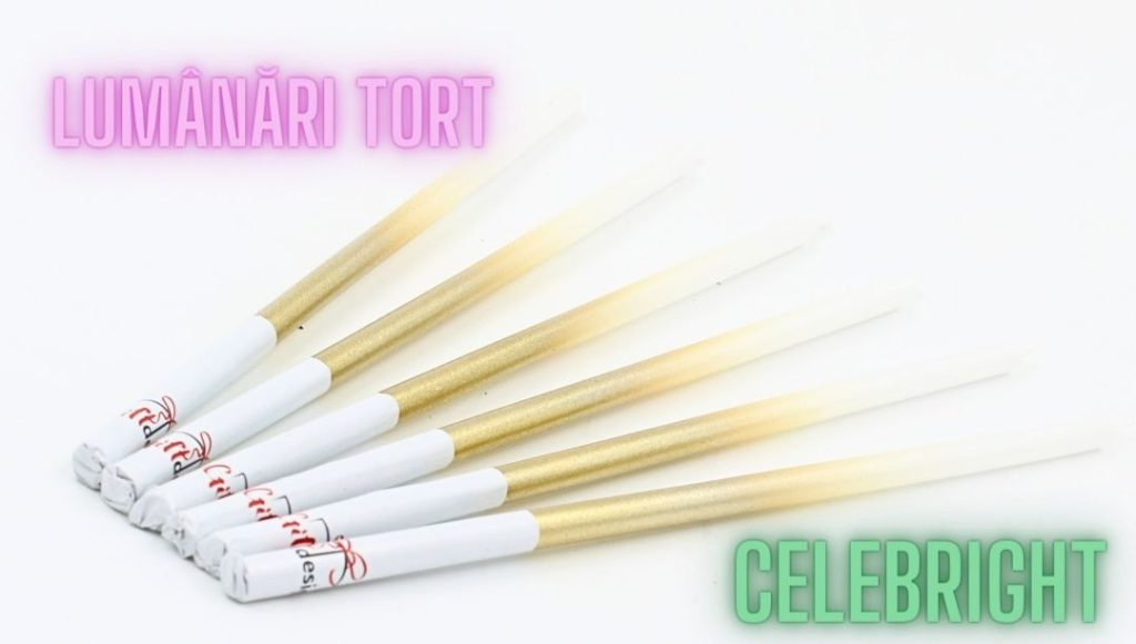 Set 6 lumânări pentru tort, Royal, alb auriu, Celebright, 14.5cm