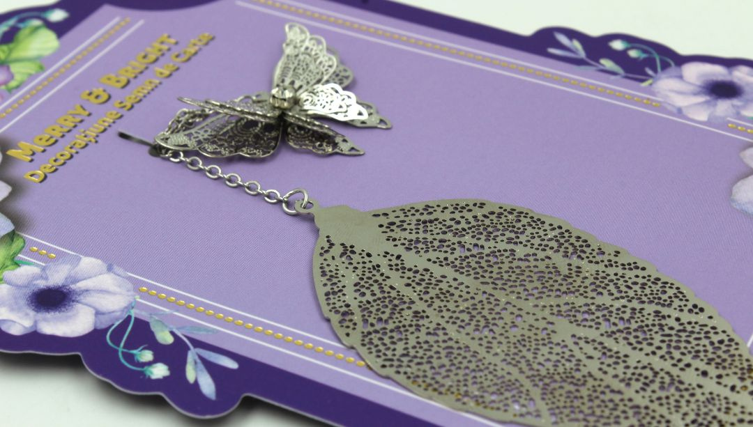 Decorațiune semn carte frunză argintie Purple