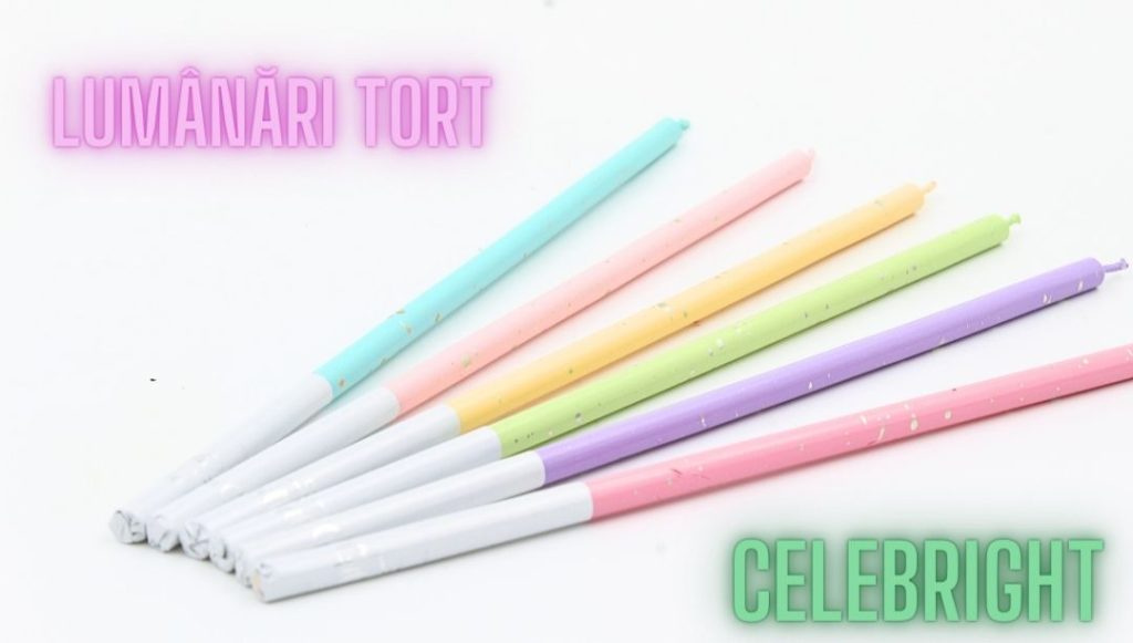 Set 6 lumânări pentru tort, Venus, curcubeu, Celebright, 14.5cm