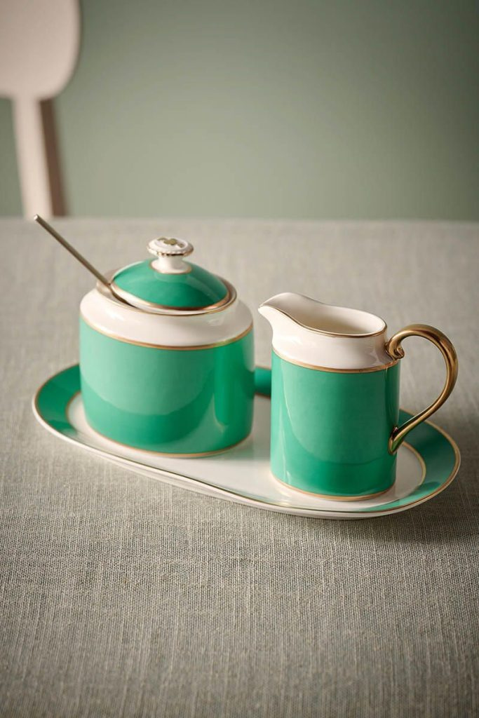 Platou oval din porțelan Pip Chique Gold-Green 28x16x2cm