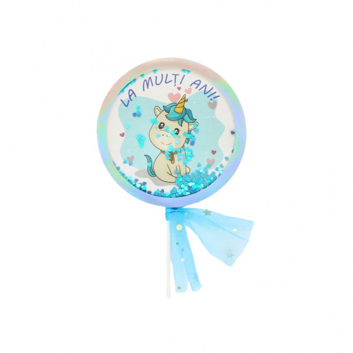 Cake Topper tort La Mulți Ani cerc-unicorn albastru