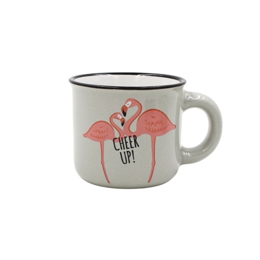 Cană cafea espresso Nekupto 80 ml, ceramică, gri, mesajul „CHEER UP!”