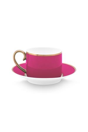 Cană espresso cu farfurioară, Pip Studio, 120 ml, colecția Pip Chique, Gold-Pink