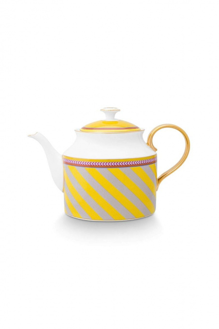 Ceainic din porțelan, Pip Studio, Stripes Yellow, 1.8l, colecția Pip Chique