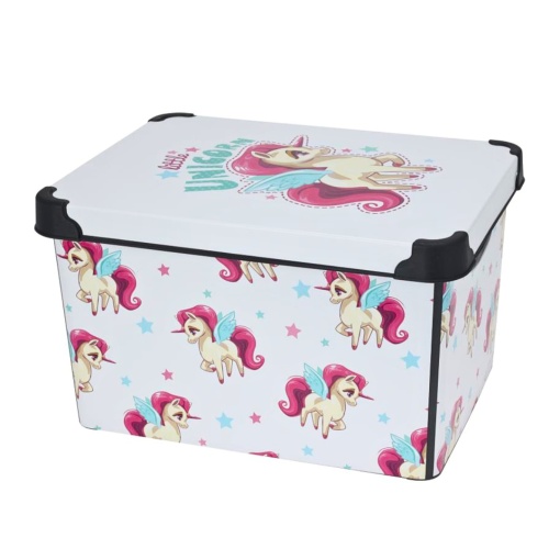 Cutie depozitare, cu capac, pentru camera copilului, model little unicorn, 39x24 cm, 22 l