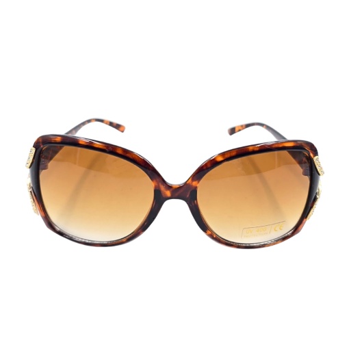 Ochelari de soare damă, Tiara, ramă leopard lucioasă, formă fluture, detalii aurii, lentile fumurii, protecție UV 400