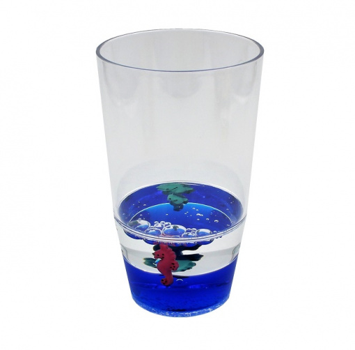 Pahar cu figurine plutitoare, albastru, model cu căluți de mare, 250ml