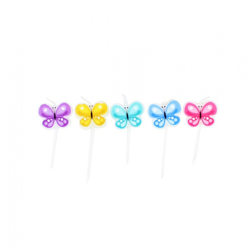 Set 5 lumânări Fluturași Multicolor