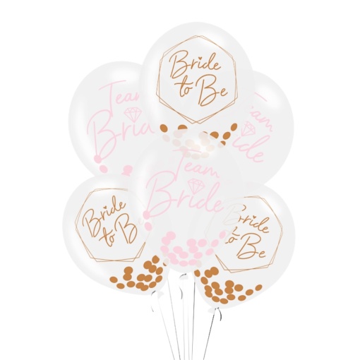 Set 6 baloane, din latex, cu confetti, model Team Bride, Amscan, 27.5 cm