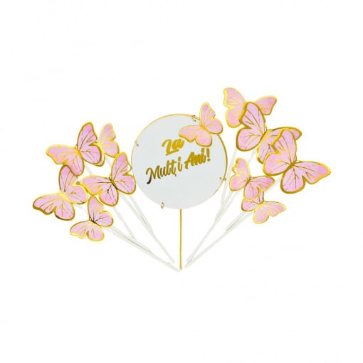 Cake Topper tort La Mulți ani - fluturași roz