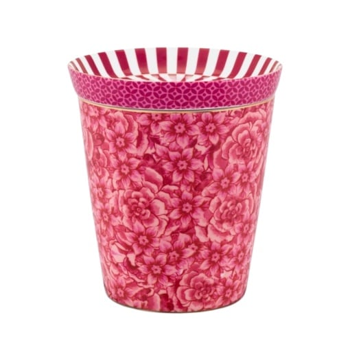 Cană din porțelan, cu capac multifuncțional, Pip Studio, 230 ml, Dark Pink, colecția Royal Stripes