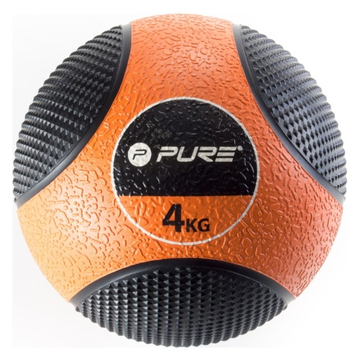 Minge medicinală 4 kg Pure 2 Improve – Portocaliu/Negru, din cauciuc, pentru antrenamente funcționale
