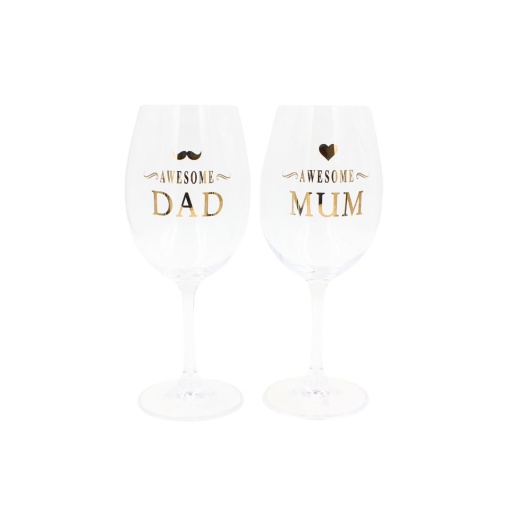 Set 2 pahare vin, cristal ecologic, 440 ml, Nekupto - Awesome Dad & Awesome Mum