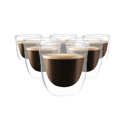 Set 6 pahare cafea, pereți dubli, sticlă borosilicată, 70 ml