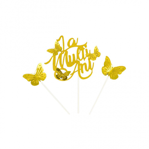 Cake Topper tort Fluturași auriu glitter