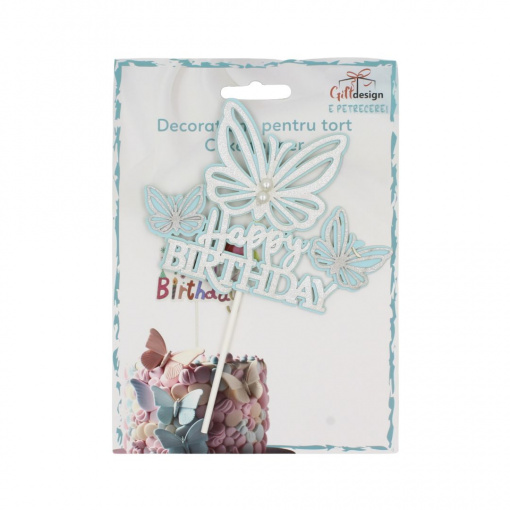 Cake Topper tort model fluturași bleu