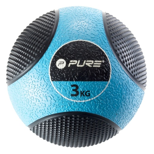 Minge medicinală 3 kg Pure 2 Improve – Albastru/Negru, din cauciuc, pentru antrenamente funcționale