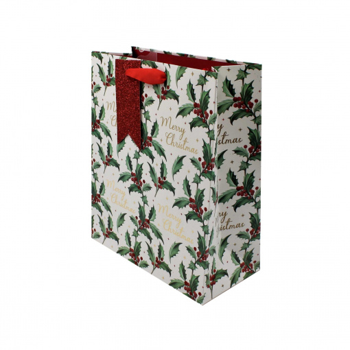 Pungă cadou Crăciun SDE XL HOLLY GLITTER