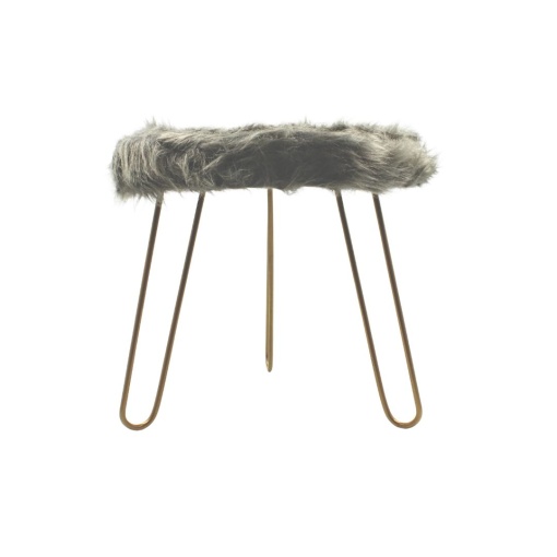 Scaun Decorativ cu Blăniță Artificială, 30x30x28 cm, 3 Picioare Metalice – Home & Styling, gri