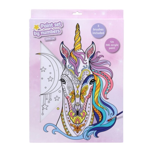 Set Pictură pe Numere – Model Unicorn | 30x40 cm | 12 Culori Acrilice + 3 Pensule