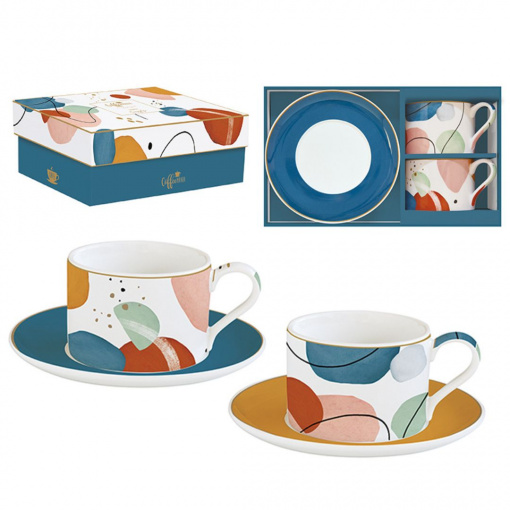 Set porțelan, 2 cești și farfurioare, Shapes, 240 ml, Easy Life