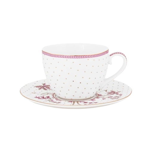Cană espresso cu farfurioară, Pip Studio, Dots Gold Pink, 280 ml, colecția Jolie