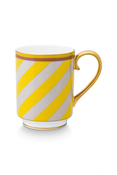 Cană porțelan, Pip Studio, Stripes Yellow, 350ml, colecția Pip Chique
