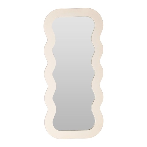Oglindă decorativă cu ramă ondulată – 37x80 cm, sticlă + cadru MDF, bej