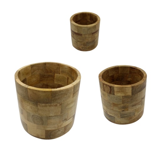 Set 3 măști de ghiveci din lemn de mango, H&S Collection – Dimensiuni 25,5x23 cm, 20x19,5 cm, 14.5x15 cm