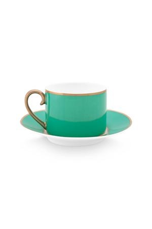 Cană espresso cu farfurioară, Pip Studio, 220 ml, colecția Pip Chique, Gold-Green