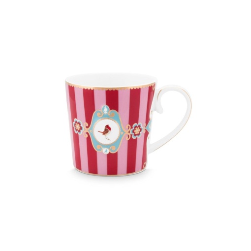 Cană porțelan, Pip Studio, Stripes Red and Pink, 150ml, colecția Love Birds