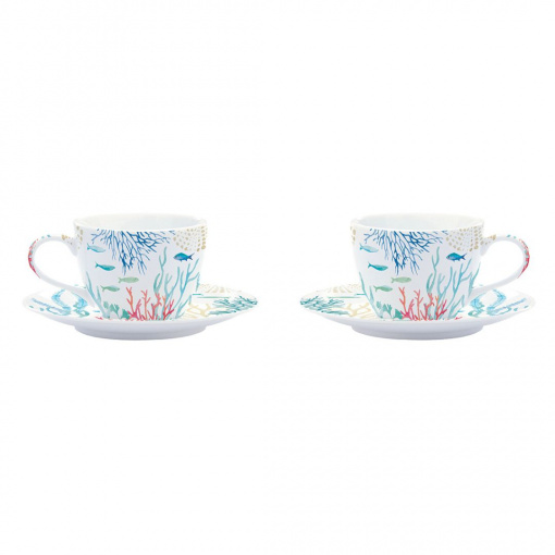 Set porțelan 2 cești și farfurii 110ml Under the sea