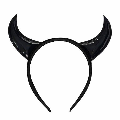 Bentiță de Halloween, cu coarne negre, lucioase, pentru ținute de vrăjitoare sau diavoliță