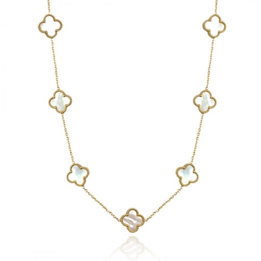 Colier elegant cu trifoi sidef – Oțel inoxidabil placat cu aur 14K, Ecarla, NST2176