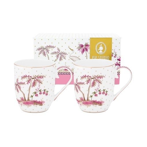Set 2 căni, din porțelan, Pip Studio, Dots Gold Pink, 145 ml, colecția Jolie