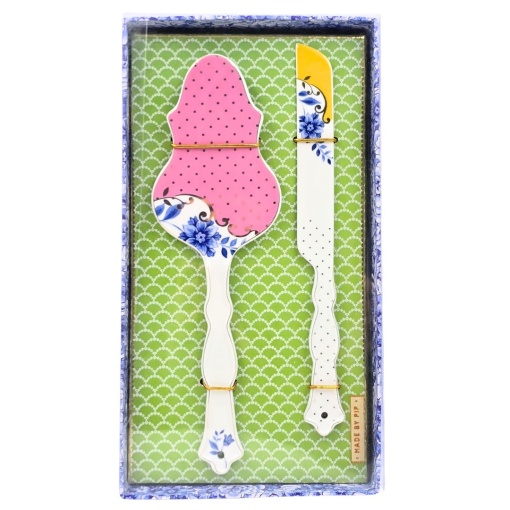 Set paletă și cuțit, din porțelan, pentru servirea tortului, Pip Studio, 25 cm, colecția Royal Multi