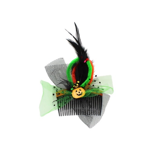 Agrafă pentru Halloween, model dovleac cu fundiță verde, 8 cm