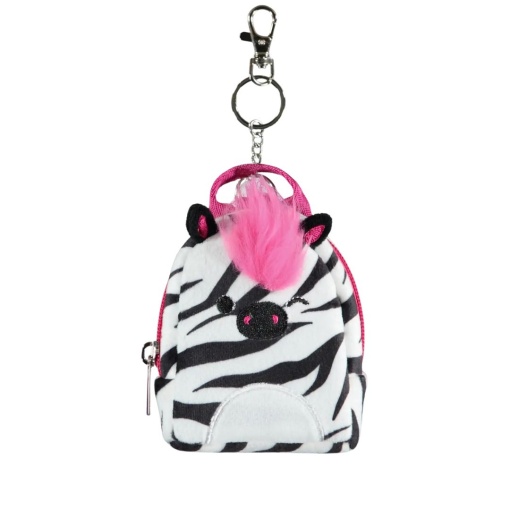 Breloc mini-rucsac, Squishmallows, zebra Tracey, design cu păr roz, 11x9x5 cm, brand Difuzed