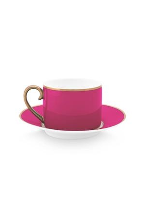 Cană espresso cu farfurioară, Pip Studio, 220 ml, colecția Pip Chique, Gold-Pink