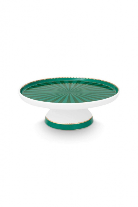 Tavă rotundă pentru tort din porțelan, Pip Studio, Stripes Emerald-Green, 24cm, colecția Love Birds24cm