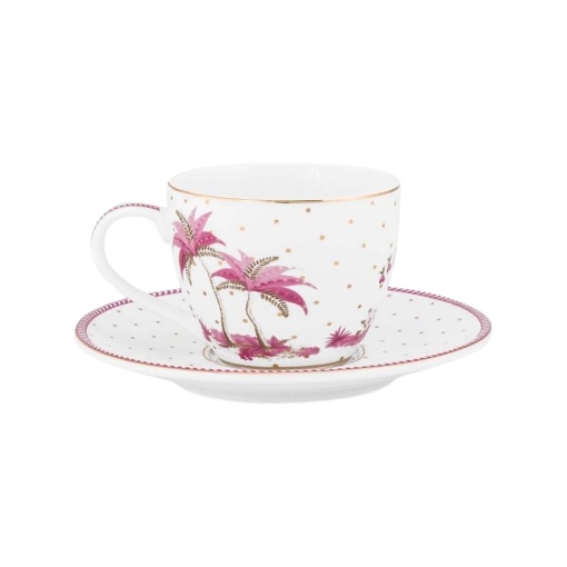 Cană espresso cu farfurioară, Pip Studio, Dots Gold Pink, 120 ml, colecția Jolie