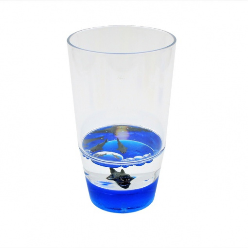 Pahar cu figurine plutitoare, albastru, model cu rechini, 250ml