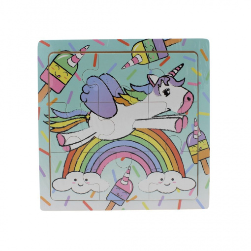 Puzzle lemn unicorn curcubeu și înghețate
