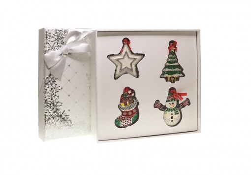 Set cadou - 4 decorațiuni metalice de Crăciun - „Crăciun fericit!”