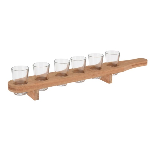 Set 6 Pahare Shot cu Tavă din Lemn – 7 Piese, Atmosfera, 40 ml