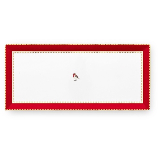 Tavă dreptunghiulară pentru tort, din porțelan, Pip Studio, 33,3x15,5cm, colecția Love Birds, Red-Pink